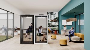 Cabine téléphonique acoustique silencieuse moderne en métal pour une personne, <span class=keywords><strong>avec</strong></span> intérieur <span class=keywords><strong>orange</strong></span> et tabouret, pour bureau à aire ouverte - Product Image 3