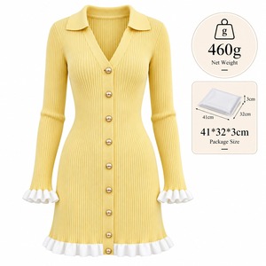 Women's Woven Long Sleeve Button Front Mini Dress Ruffle Hem Cuff A-Line Casual Breathable Candy Color Autumn Style Solid Color - Product Image 4