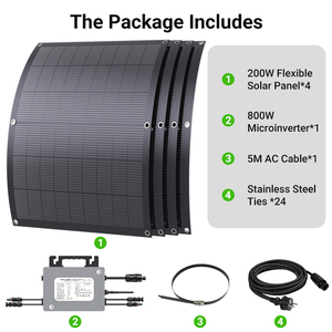 Sistema Solar para Balcón de 800W, 4 Paneles Solares Flexibles de 200W con Clasificación IP67 a Prueba de Agua, Microinversor de 800W con Función WiFi - Product Image 2
