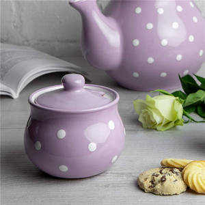 Fatti a mano Viola e Bianco Polka Dot tazza di Ceramica Ciotola di Zucchero, Pentola Con Coperchio | Ceramica Honey Jar, barattolo di marmellata | Regalo di Inaugurazione Della Casa - Product Image 5