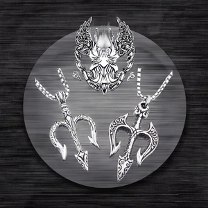 Collana da uomo in acciaio inox impermeabile Anti-appannamento Punk Trishul nettune tridente placcato oro alla moda creazione di gioielli - Product Image 2