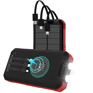 Solar Power Bank Dual USB 20000mAh, pengisi daya baterai tahan air, Panel surya eksternal portabel 30000mah dengan lampu LED
