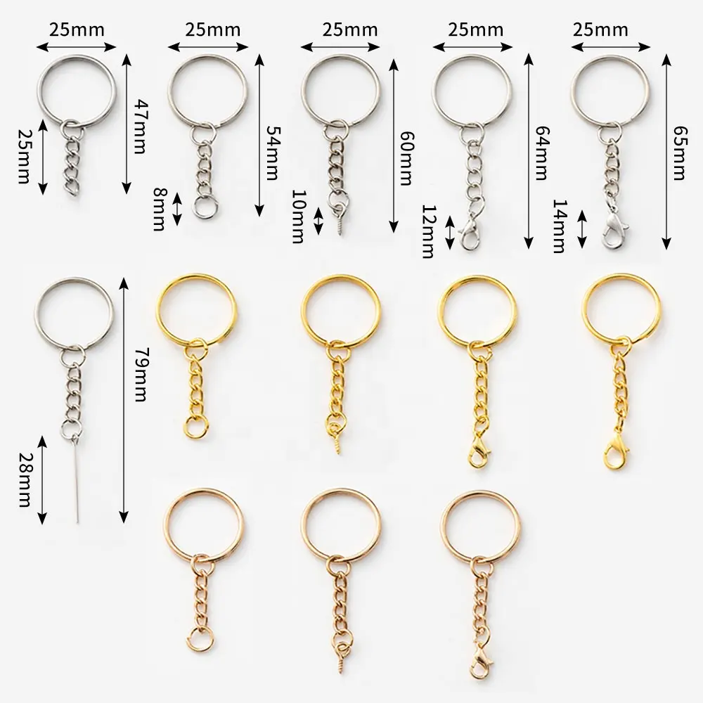 Split Key Ring Met Ketting En Jump Ringen Eyescrew Metalen Diafragma Sleutelhanger