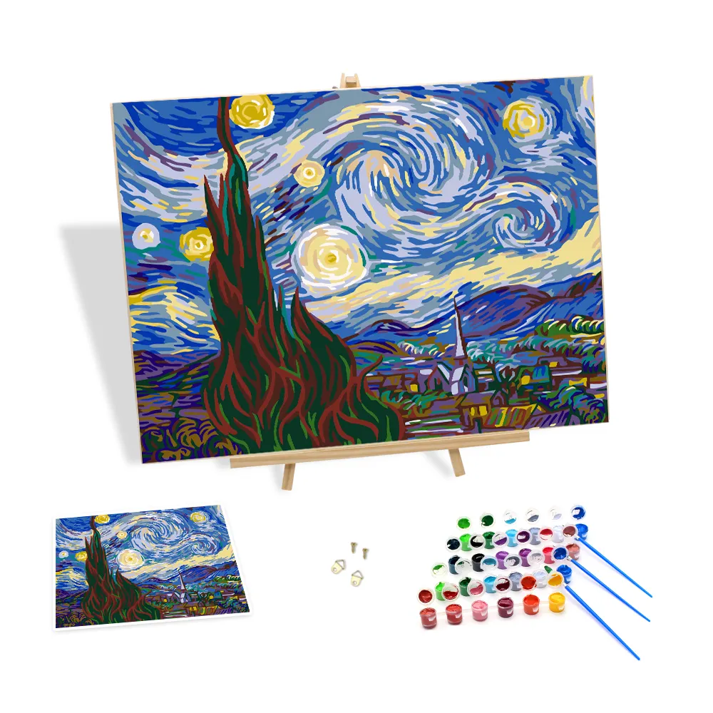 Lukisan Diy dengan nomor set Van Gogh the Starry Night lukisan minyak dilukis tangan pada kanvas Dekorasi Rumah hadiah unik