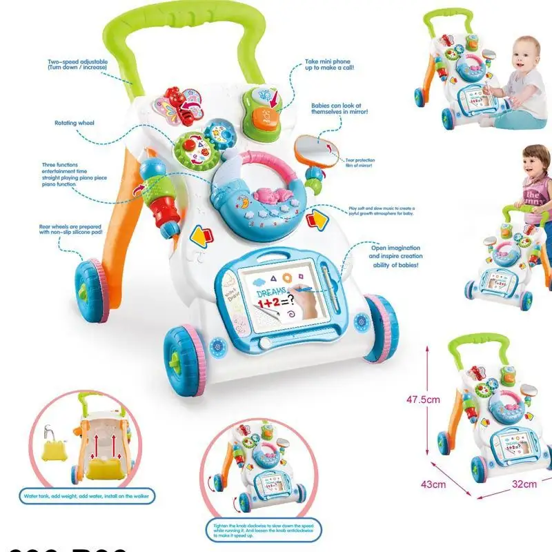 Trotteur pour bébé trotteur à main anti-renversement multifonctionnel éducation précoce 3-en-1 marcheur jouet voiture en gros