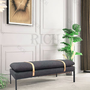 गहरे नीले रंग का गुच्छेदार असबाबवाला तुर्क मल चौकोर आकार आधुनिक कमरे में रहने वाले सोफे <span class=keywords><strong>Footrest</strong></span> - Product Image 2