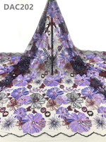 Tissu en Tulle Brodé de Fleurs, Voile de Dentelle Nuptiale Française, Tissu en Dentelle Élastique Brodé de Paillettes en Polyester avec Perles pour 5 Yards