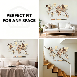 Mapa del Mundo de Madera Tridimensional de Varias Capas, Arte de Pared, Mapa del Mundo de Madera Retro, Pintura Decorativa - Product Image 3