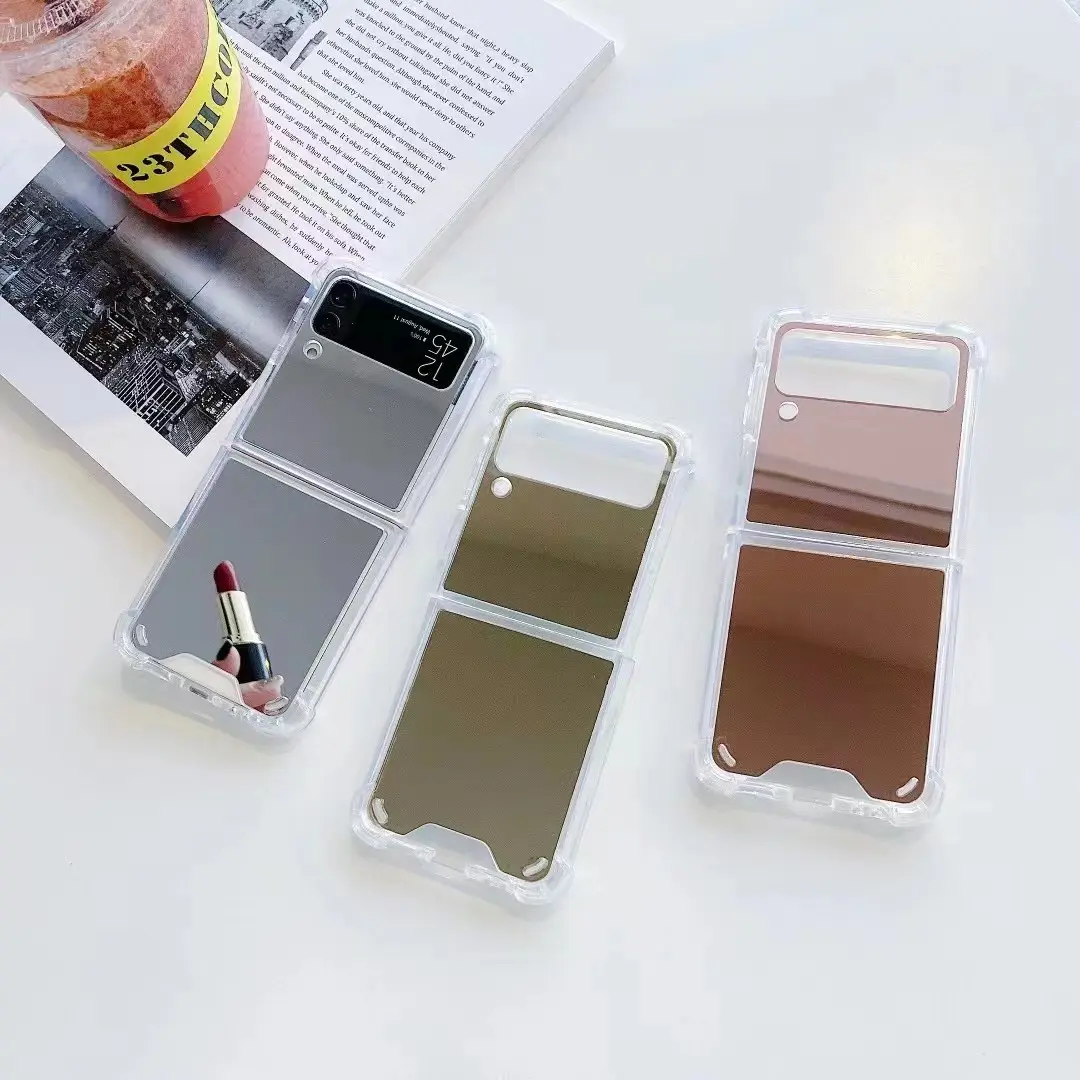 Casing Ponsel Transparan Akrilik Sederhana Cermin Lipat, Casing Penutup Ponsel untuk Samsung Galaxy Z Flip 3