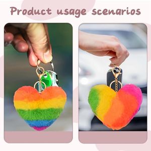 8cm Faux Rabbit Fur Fluffy Pompoms Keyring Soft Cute Plush Heart Rabbit Ornament <b>Backpack</b> for Valentine's Day Birthday Wedding - Product Image 4