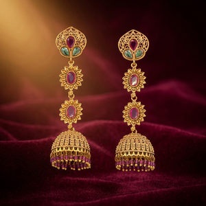 Mayoristas de Joyería Artificial en India, Jhumki Antiguos con Baño de Oro 233088 - Product Image 2