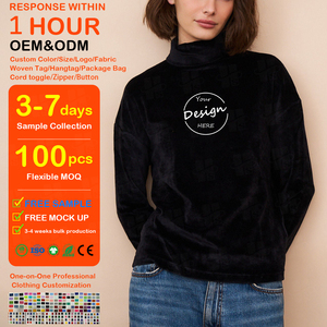 เสื้อเชิ้ตแขนยาวผ้ากำมะหยี่โพลีเอสเตอร์ผสมสแปนเด็กซ์ปักลาย 3 มิติ แบบสั่งทำพิเศษ ทรงปกติ คอเต่า ป้องกันขนร่วง เสื้อเชิ้ตแขนยาวสำหรับผู้หญิง - Product Image 1