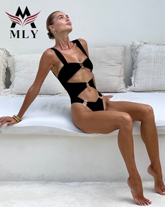<span class=keywords><strong>Costume</strong></span> da Bagno Intero <span class=keywords><strong>Nero</strong></span> di Tendenza 2025 con Sexy Apertura a O e Bikini Push-up - Product Image 4