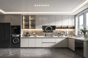 Gli armadi in legno bianco personalizzati in stile moderno <span class=keywords><strong>con</strong></span> maniglie nere offrono un interno spazioso - Product Image 6