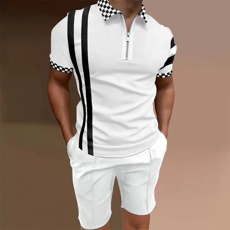 casual set men's fashion Summer shirt printed men's short-sleeved shirt shorts set men summer polo t shirt shorts set