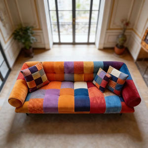 Divano in Tessuto Patchwork Stile Etnico Vintage, Comodo Divano Reclinabile con Cuscini per Soggiorno, Esportazione - Product Image 3