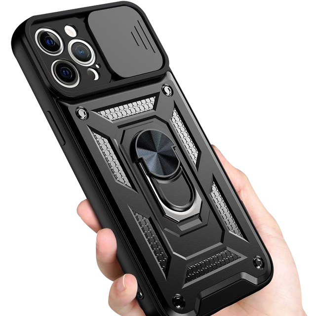 Premium Armor Phone Case with Full Lens Protector Dual Layer TPU PC Ring Kickstand Phone Cover for iPhone 12 Pro 11 Pro Max Xr