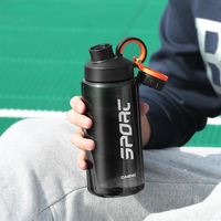 Bouteille d'eau de sport pour homme, style gym, PC 1000 ml, avec couvercle à vis, étiquette personnalisée et poignée facile à transporter pour une utilisation en extérieur