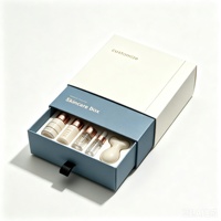 Boîte de soin de la peau de luxe personnalisée avec logo, crème et bleu, avec 5 inserts, boîte cadeau en carton rigide avec tiroir pour ensemble d'outils de soin du visage