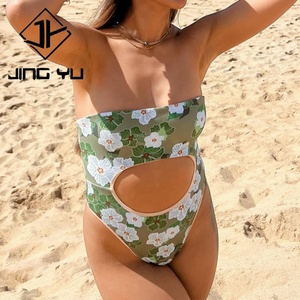 Traje de Baño de Una Pieza con Estampado Hawaiano, Diseño de Tiras, Personalizado, de Nailon - Product Image 3