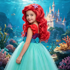 Disfraz de Sirena <span class=keywords><strong>Ariel</strong></span> para Halloween y Carnaval, Vestido de Fiesta para Niñas, con Mangas Abullonadas, Tul Elegante, para Cumpleaños, Princesa - Product Image 6