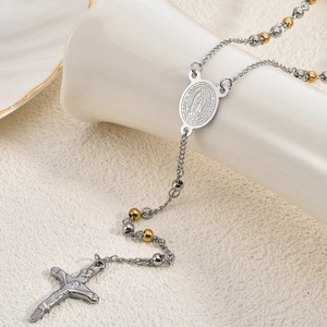 Colares de Joias de Moda Atacado: Pingente de Cruz de Aço Inoxidável com Crucifixo Religioso Vintage da Virgem Maria e Contas Cristãs Católicas - Product Image 4