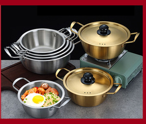 Korean Double Handle Gold Silver Instant Stainless Steel Instant Noodle <strong>Small</strong> Boiling Soup <strong>Pot</strong> for Induction <strong>Cooker</strong> Cooking - Product Image 3