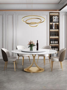 Table à manger ronde en pierre frittée moderne minimaliste et économique, avec ou sans plateau tournant - Product Image 3