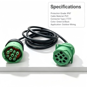Kabel Ekstensi Mobil XIN YING YMX-0002 J1939 Tipe 2 7FT Inti Tembaga Konektor 9-Pin Berpelindung Kepang Hitam AWG24 - Product Image 2