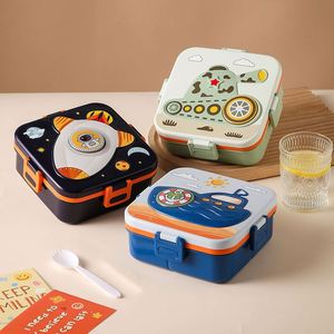 Children Students Office Workers Creative Cartoon Food-Grade PP Double Layer Compartment <b>Lunch</b> <b>Box</b> With Fork & Spoon Lid - Product Image 3