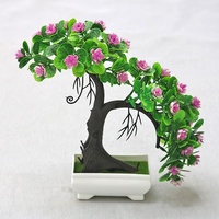 Tanaman Hias Buatan dalam Pot, Kotak Pernikahan Pink Promosi, Gaya Keramik, Kemasan Kain, Bonsai Taman Warna-warni