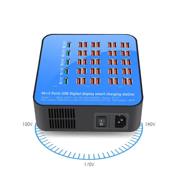 Аксессуары для путешествий 300 Вт 45 порт USB зарядная станция для нескольких устройств с портами 5x QC3.0, USB зарядный концентратор Органайзер