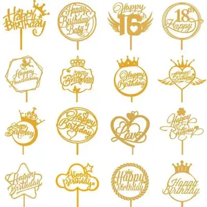 2024 NEW Multinational Acrylic Happy Birthday Cake Topper Black Gold Rose Gold Silver Party Supplies Wholesale