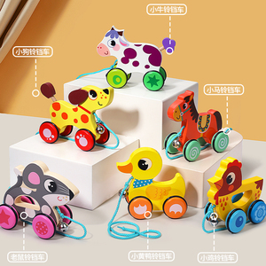 2024 juguete de educación temprana estilo animal arrastre andador para niños campana de madera tirando de coche - Product Image 4