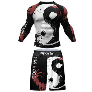 Fitnesskleding Op Maat Bedrukt Heren Lange Mouw Bjj Mma Odm/Oem Rash Guard Mannen Panty T-Shirt Legging Shorts Sportpakken Sportkleding - Product Image 3