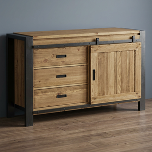 Mueble de Almacenamiento para Sala de Estar de Estilo Industrial Rústico, Ecológico, de Madera Maciza de Sheesham, con 3 Cajones - Product Image 3