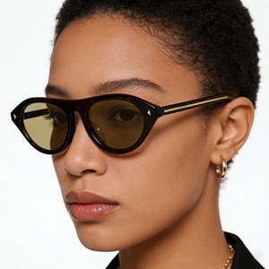Lunettes de soleil rétro personnalisées avec logo, monture en acétate, verres en nylon, détail triangle doré, style ovale vintage, protection UV400, OEM - Product Image 1