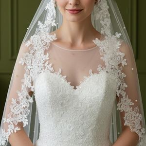 Youlapan V82 <span class=keywords><strong>blanc</strong></span> crème monocouche <span class=keywords><strong>Transparent</strong></span> lumière dentelle <span class=keywords><strong>voile</strong></span> coude longueur perle décoration court <span class=keywords><strong>voile</strong></span> de mariée - Product Image 3