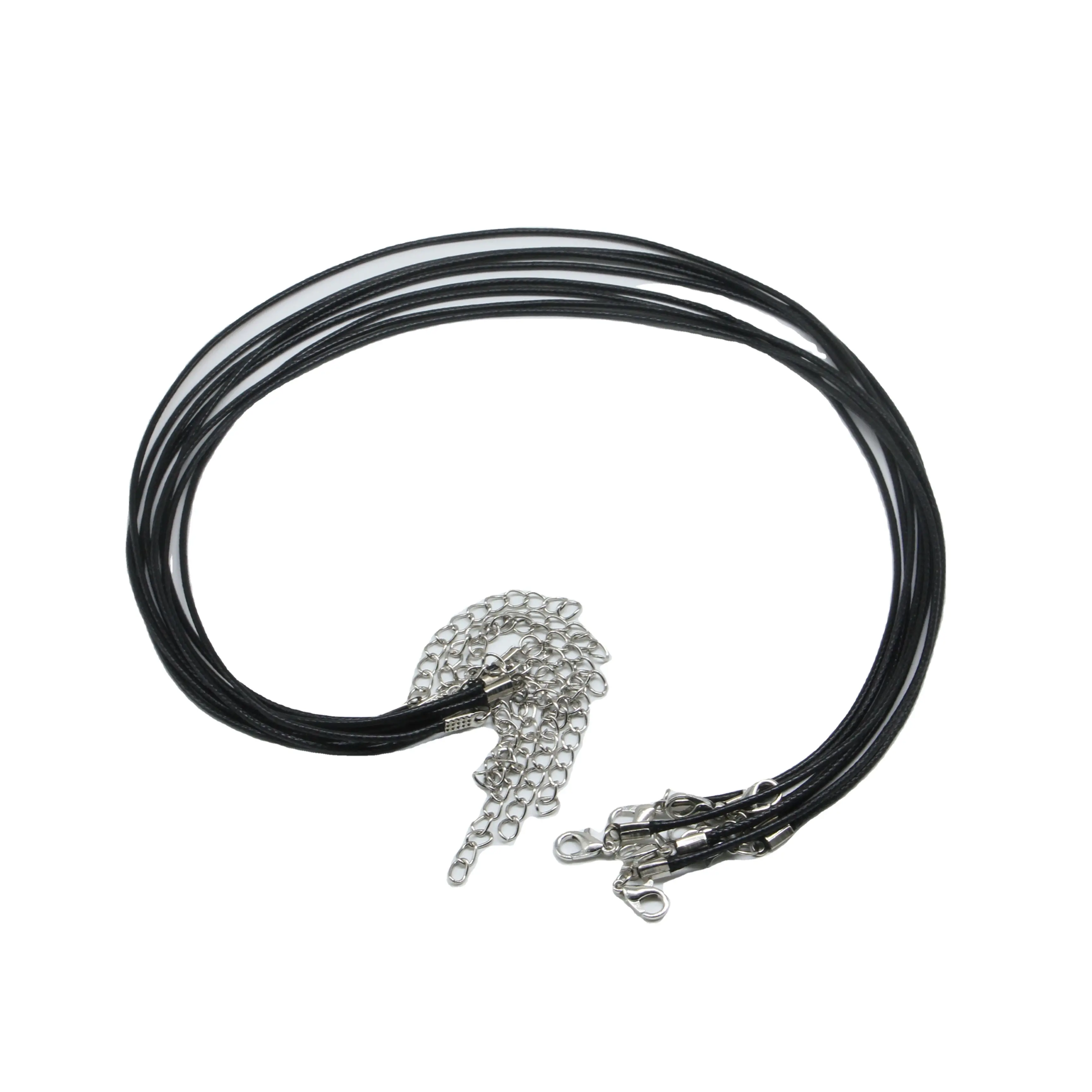 1.5mm 20 inch(50cm)Black Waxed Rope Line with Extender Chain Necklace Cord and Spring Lobster Buckle for Diy Jewelry Accessories