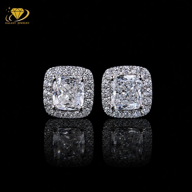 IGI Certified Custom Cushion Cut Lab Grown Diamond Stud Earrings PT950 Platinum Filled Side Stone 0.168ct Unisex Fine Jewelry