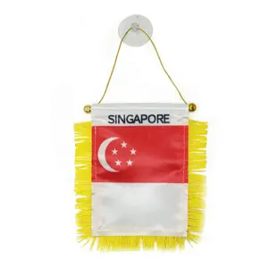 Bannière de drapeau de voiture personnalisée en Satin de singapour, meilleure qualité, Mini vue arrière de voiture avec glands