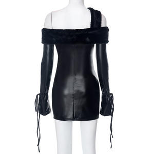 2025 nouvelles femmes mode bord brut propagation poitrine épissage Pu cuir sac <span class=keywords><strong>fesse</strong></span> robe - Product Image 6
