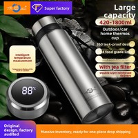 Thermos intelligent Haodi grande capacité en acier inoxydable 304, isolé sous vide, avec affichage de la température et infuseur à thé
