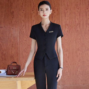Women's Short Sleeve V Neck Suit JY6528 Polyester Fiber Workwear For Receptionists Jewelry Stores Beauty Salons - Product Image 2