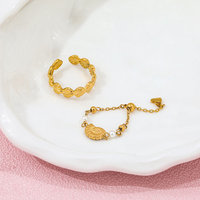 Bague ouverte réglable en acier inoxydable plaqué or 18 carats de haute qualité Joolim, imitation perle de coquillage marin, pour femmes, vente en gros de bijoux