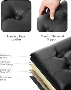 Banc de rangement rectangulaire en cuir noir pouf jouet boîte de rangement <span class=keywords><strong>lit</strong></span> stockage à la maison - Product Image 3