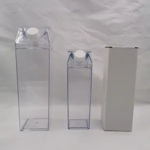 Hot Sale 500ml 1000ml BPA Free Stocked Outdoor Acrylic Clear Milk Carton Plastic Water Bottle With Lid
