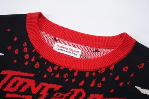 Nanteng personalizado OEM fabricante de invierno algodón lana feo patrón cuello redondo completo Jacquard prendas de punto hombres suéter de Navidad