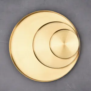 Roaster Tray Charge Plates Golden Stainless Steel Round Plate Dishes Serving for Food Sanding Metal Plate Korea Camping Polished