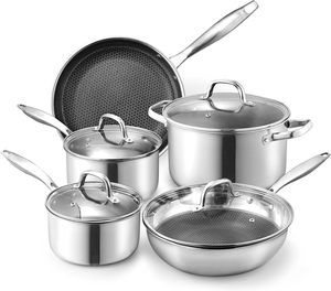 Tri-PLy Aço Inoxidável Antiaderente Pot Set Carote 9Pcs Aço Inoxidável Panelas Set Aquecimento Rápido com Tampas De Vidro - Product Image 1